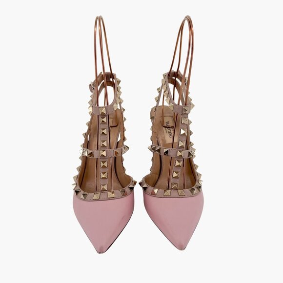 Valentino Rockstud Light Pink Leather Caged Pumps Pointed Heels Size 36.5 US 6.5 - Picture 3 of 15
